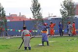 12.7. 2008 Ulánbátar, lukostřelci v závěru slavnosti Nádam 